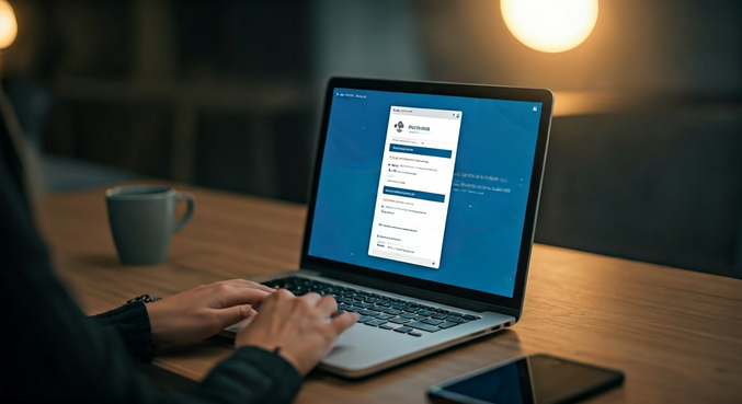 alt_text: Profesjonalna osoba pracująca na laptopie, tworząca strategię social selling na LinkedIn.