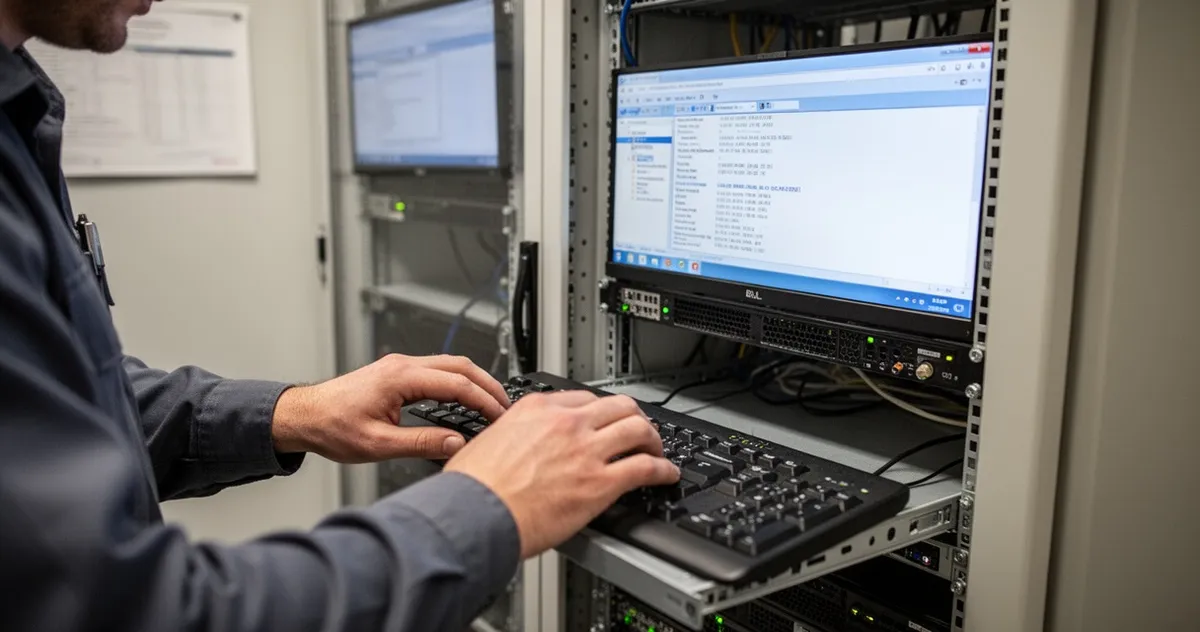 Technik instalujący oprogramowanie na serwerze SQL